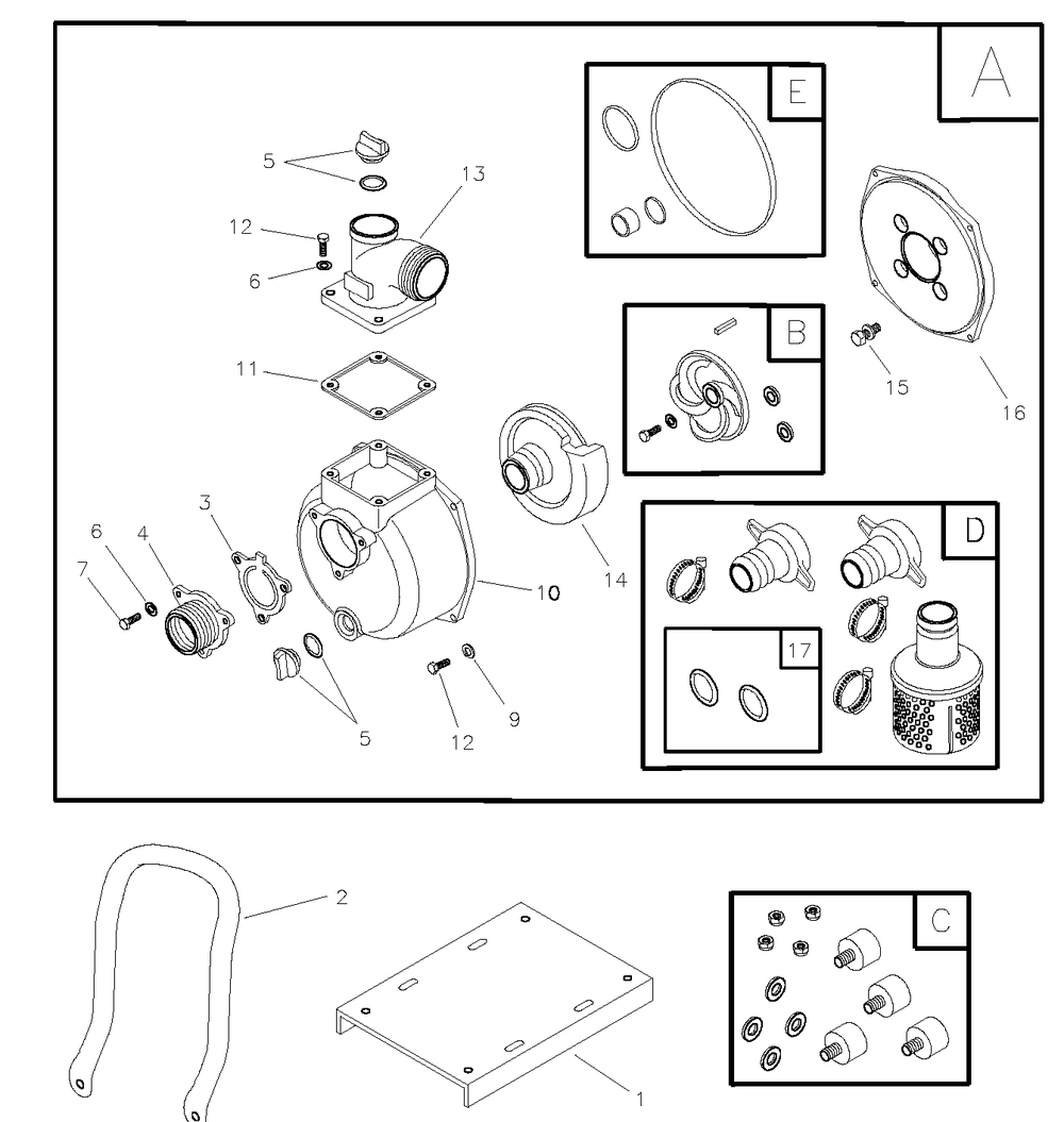 Main Unit Diagram and Parts List for 073008-0-159GPM  Briggs and Stratton Water Pump
